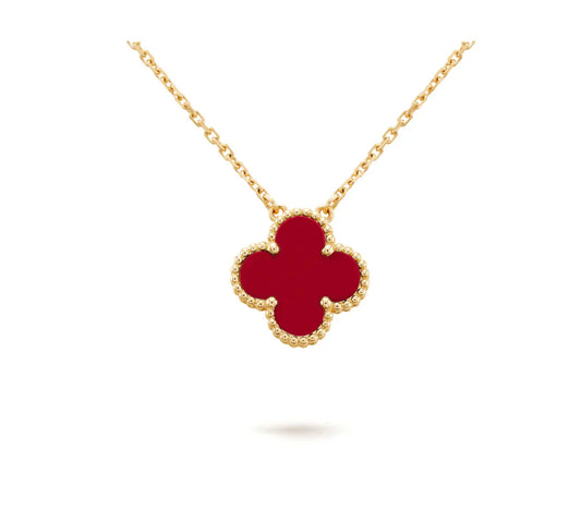 [Royal Jewelry]CLOVER 15MM CARNELIAN SINGLE FLOWER NECKLACE