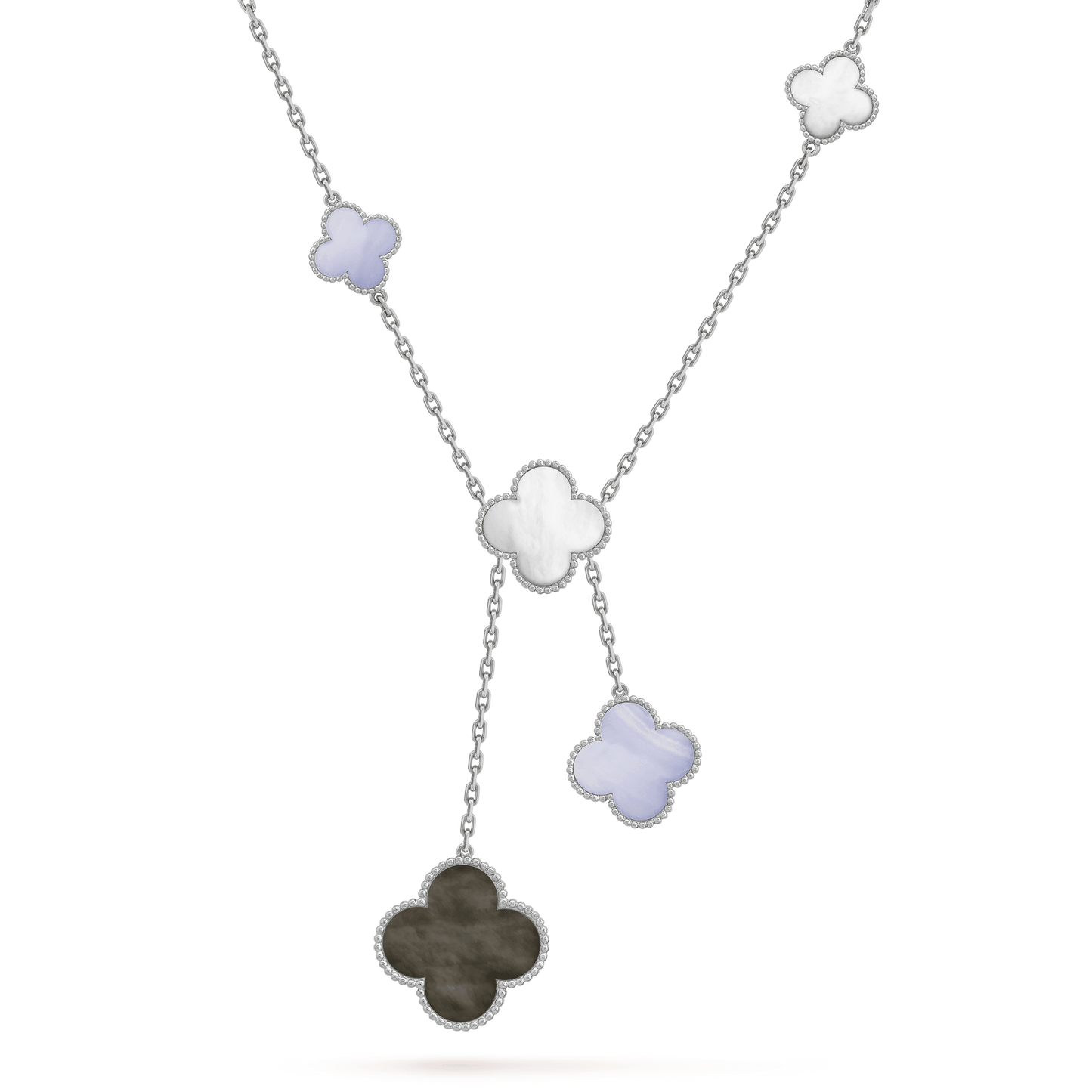 [Royal Jewelry]CLOVER MOP CHALCEDONY NECKLACE SILVER 6 MOTIF