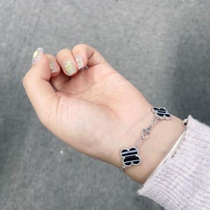 [Royal Jewelry]CLOVER 5 MOTIF VEINED ONYX BRACELET SILVER