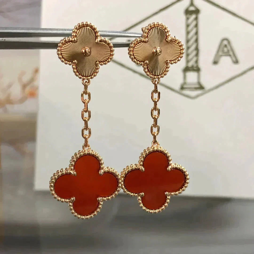 [Royal Jewelry]CLOVER 2 MOTIF  LASER CARNELIAN EARRINGS