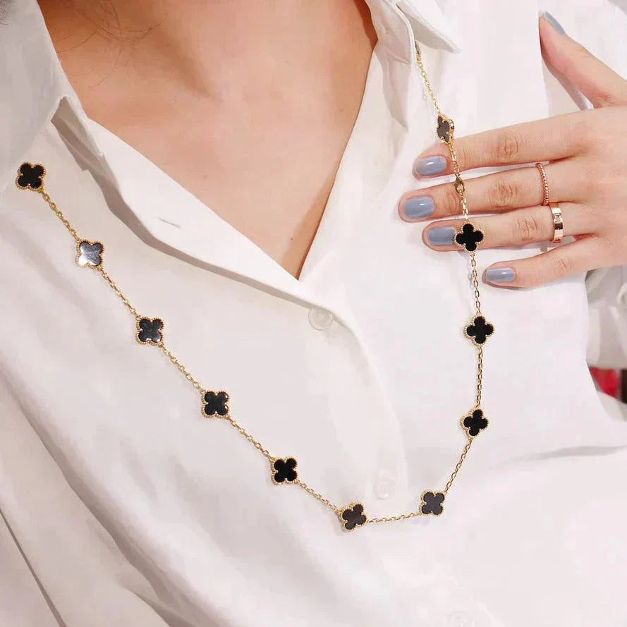 [Royal Jewelry]CLOVER 20 MOTIFS ONYX NECKLACE