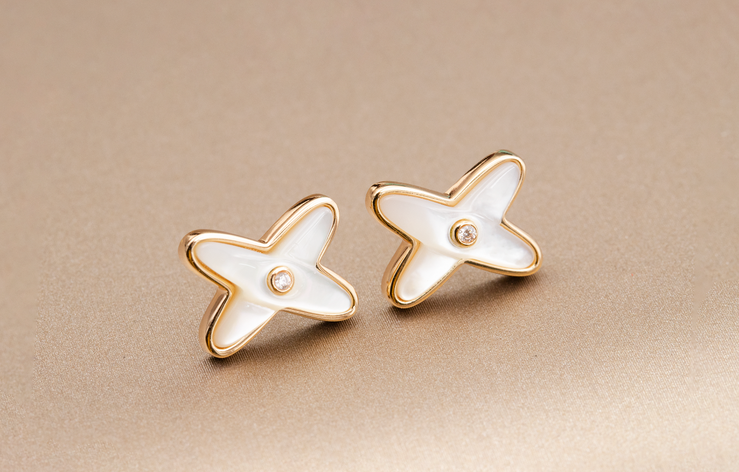 [Royal Jewelry]JEUX DE WHITE MOP ROSE GOLD DIAMOND EARRINGS