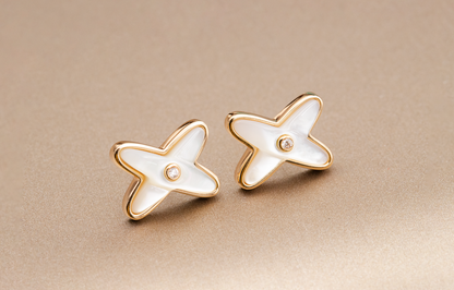 [Royal Jewelry]JEUX DE WHITE MOP ROSE GOLD DIAMOND EARRINGS