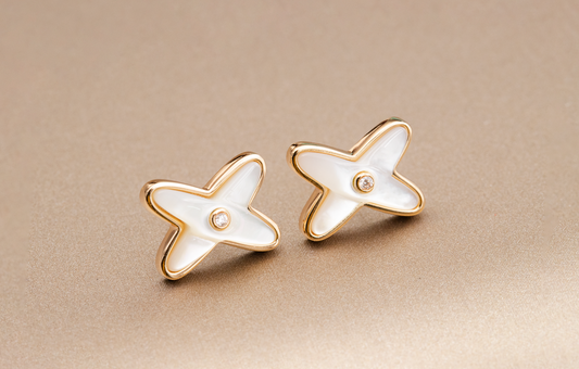 [Royal Jewelry]JEUX DE WHITE MOP PINK GOLD DIAMOND EARRINGS