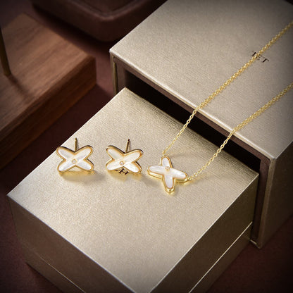 [Royal Jewelry]JEUX DE WHITE MOP GOLD DIAMOND EARRINGS