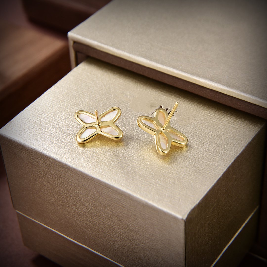 [Royal Jewelry]JEUX DE WHITE MOP GOLD DIAMOND EARRINGS