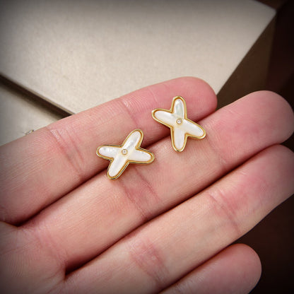[Royal Jewelry]JEUX DE WHITE MOP GOLD DIAMOND EARRINGS