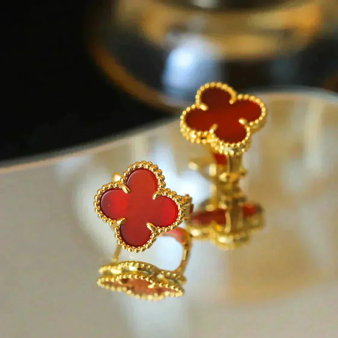 [Royal Jewelry]CLOVER MEDIUM 1 MOTIFS CARNELIAN  EARRINGS