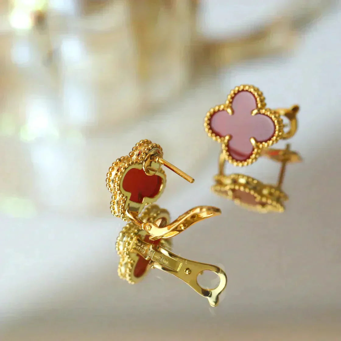 [Royal Jewelry]CLOVER MEDIUM 1 MOTIFS CARNELIAN  EARRINGS