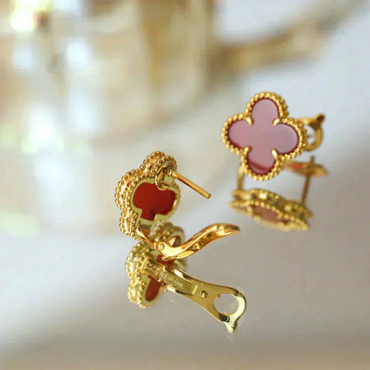 [Royal Jewelry]CLOVER MEDIUM 1 MOTIFS CARNELIAN  EARRINGS