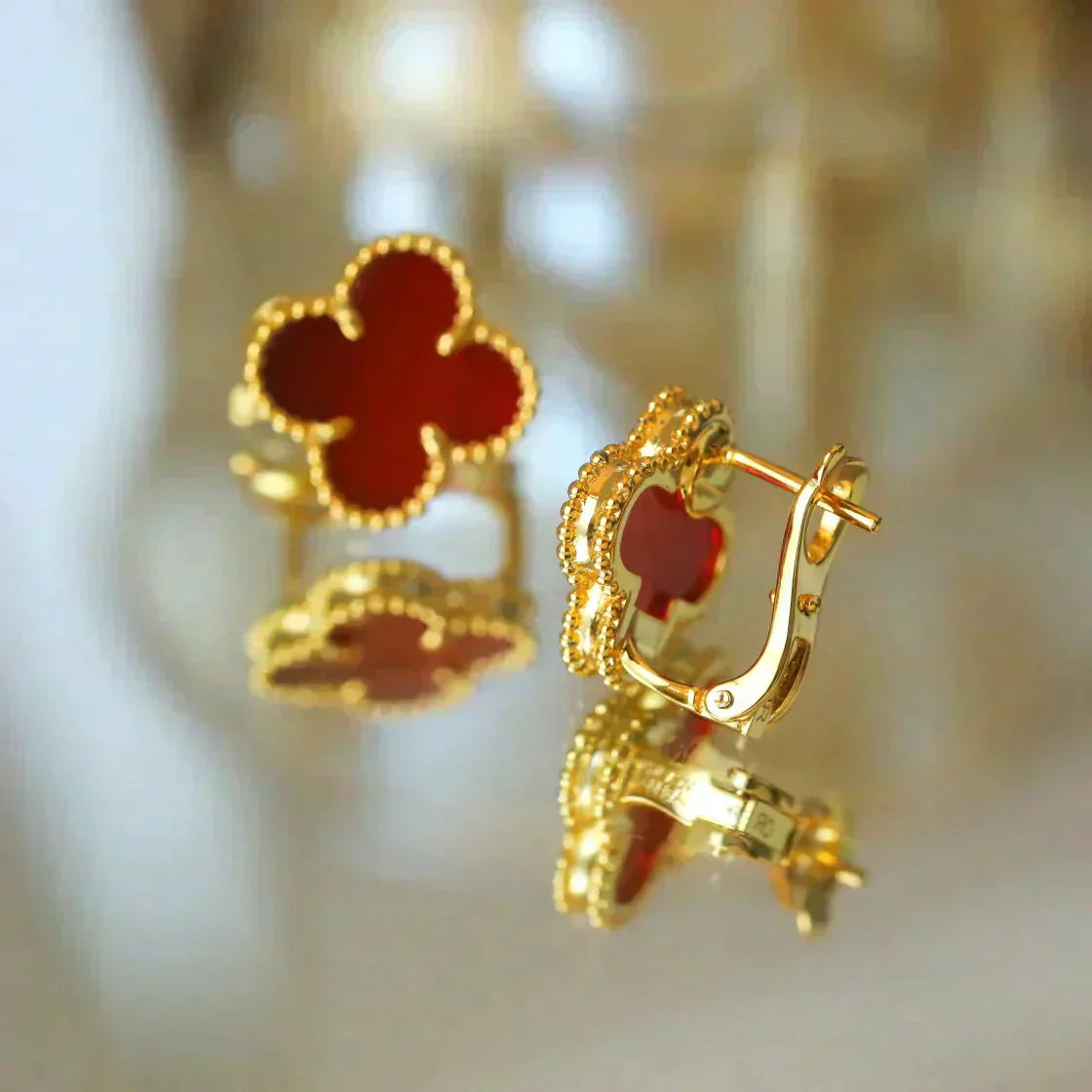 [Royal Jewelry]CLOVER MEDIUM 1 MOTIFS CARNELIAN  EARRINGS