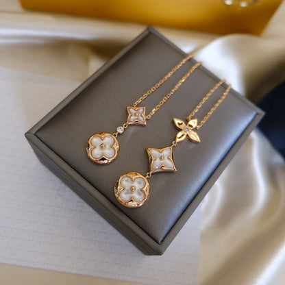 [Royal Jewelry]COLOR BLOSSOM LARIAT NECKLACE PINK GOLD WHITE MOTHER PEARL AND DIAMOND