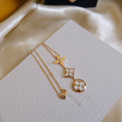 [Royal Jewelry]COLOR BLOSSOM LARIAT NECKLACE PINK GOLD WHITE MOTHER PEARL AND DIAMOND