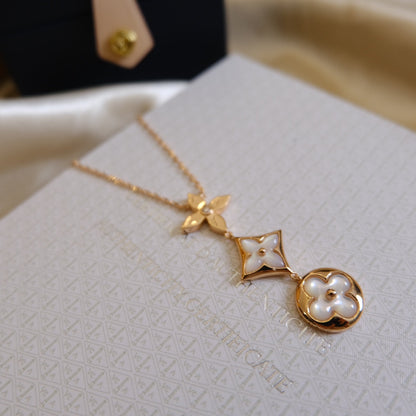 [Royal Jewelry]COLOR BLOSSOM LARIAT NECKLACE PINK GOLD WHITE MOTHER PEARL AND DIAMOND