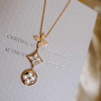 [Royal Jewelry]COLOR BLOSSOM LARIAT NECKLACE PINK GOLD WHITE MOTHER PEARL AND DIAMOND