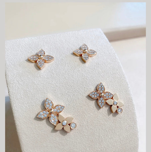 [Royal Jewelry]STAR BLOSSOM STUD EARRINGS PINK GOLD DIAMONDS