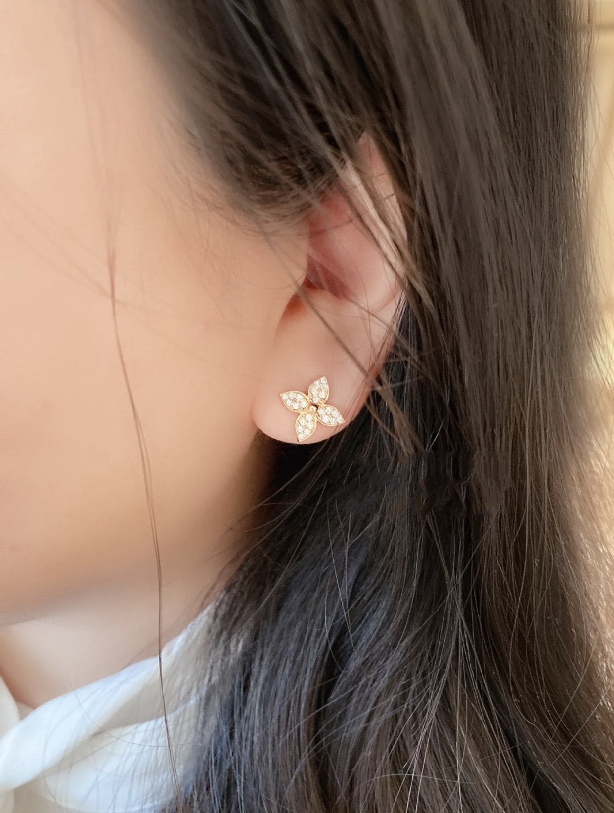 [Royal Jewelry]STAR BLOSSOM STUD EARRINGS PINK GOLD DIAMONDS