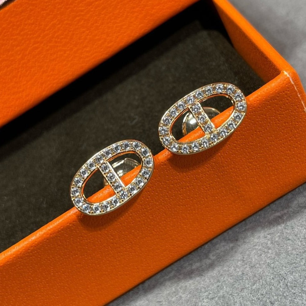 [Royal Jewelry]HM FULL DIAMOND PIG NOSE STUD EARRINGS