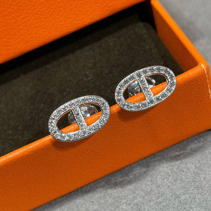 [Royal Jewelry]HM FULL DIAMOND PIG NOSE STUD EARRINGS