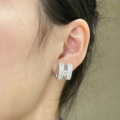 [Royal Jewelry]H STUD EARRINGS WITH SILVER DIAMONDS