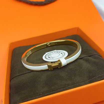 [Royal Jewelry]CLASSIC HM CLIC WHITE 8MM ENAMEL BRACELET