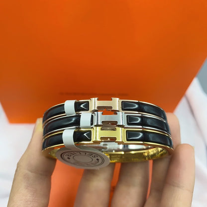 [Royal Jewelry]CLASSIC HM CLIC BLACK 8MM ENAMEL BRACELET