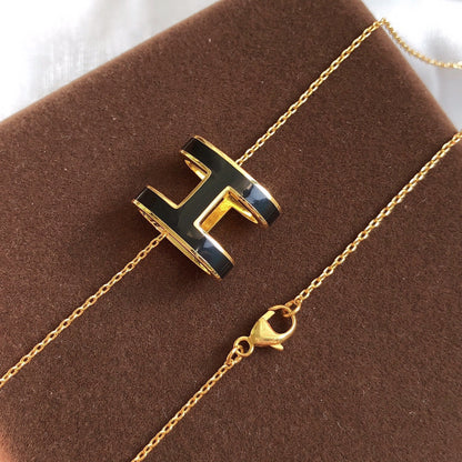 [Royal Jewelry]HM CLIC BLACK ENAMEL GOLD NECKLACE