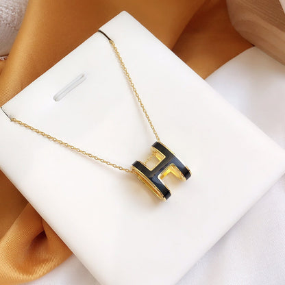 [Royal Jewelry]HM CLIC BLACK ENAMEL GOLD NECKLACE