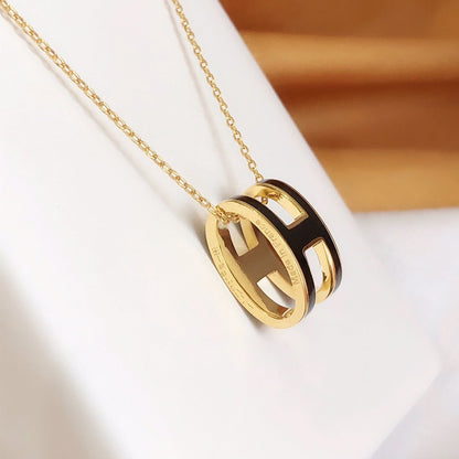 [Royal Jewelry]HM CLIC BLACK ENAMEL GOLD NECKLACE