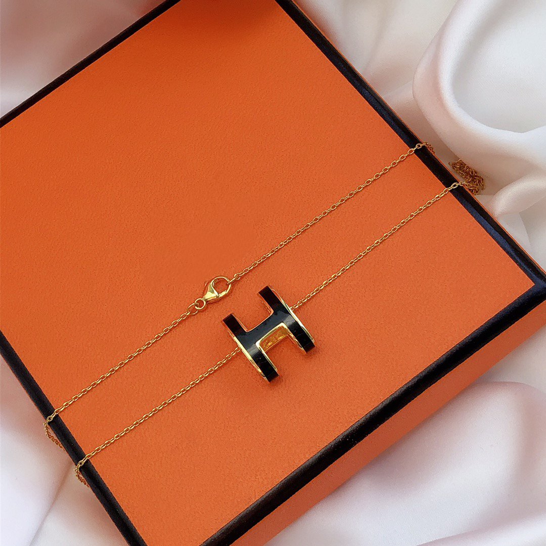 [Royal Jewelry]HM CLIC BLACK ENAMEL GOLD NECKLACE