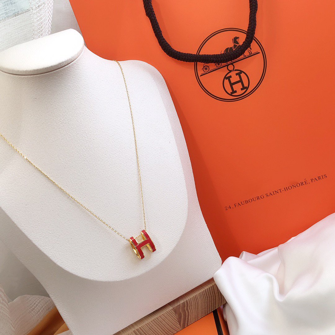 [Royal Jewelry]HM CLIC RED ENAMEL GOLD NECKLACE