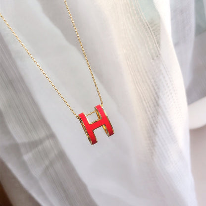 [Royal Jewelry]HM CLIC RED ENAMEL GOLD NECKLACE