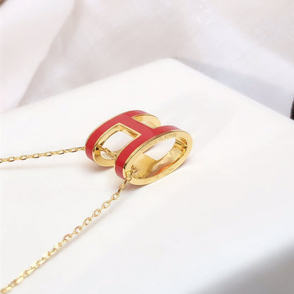 [Royal Jewelry]HM CLIC RED ENAMEL GOLD NECKLACE