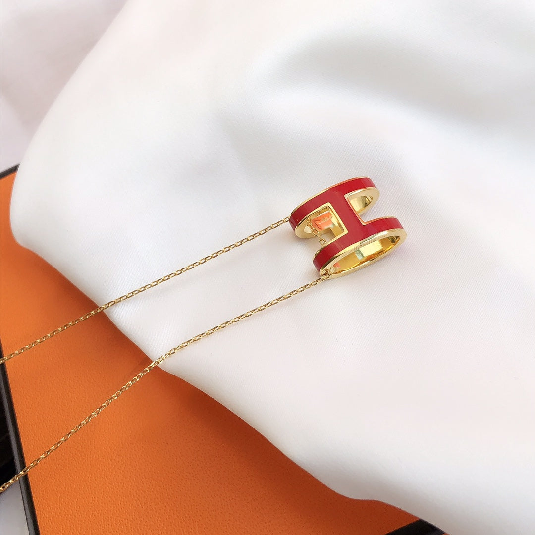 [Royal Jewelry]HM CLIC RED ENAMEL GOLD NECKLACE