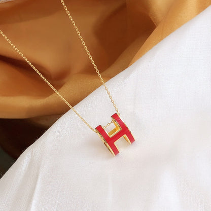 [Royal Jewelry]HM CLIC RED ENAMEL GOLD NECKLACE