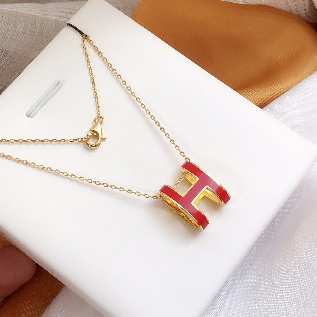 [Royal Jewelry]HM CLIC RED ENAMEL GOLD NECKLACE