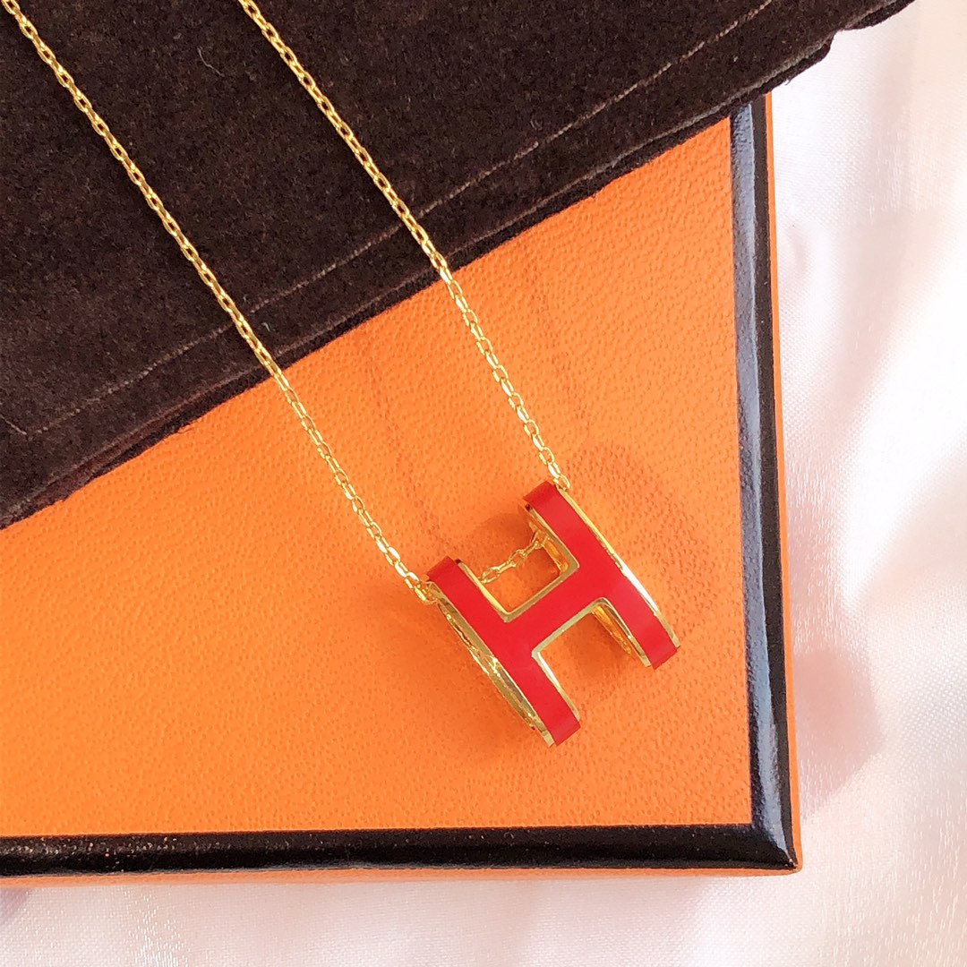 [Royal Jewelry]HM CLIC RED ENAMEL GOLD NECKLACE