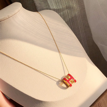 [Royal Jewelry]HM CLIC RED ENAMEL GOLD NECKLACE