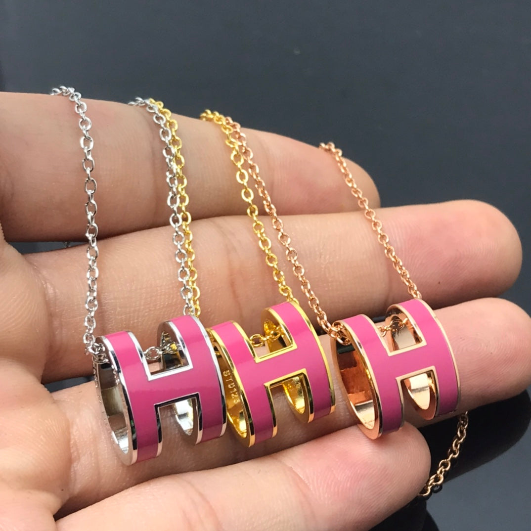 [Royal Jewelry]H NECKLACE PINK
