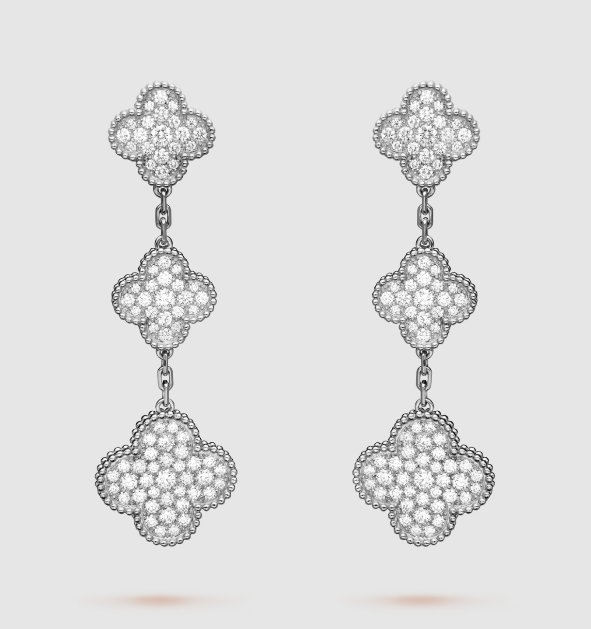 [Royal Jewelry]CLOVER 3 MOTIF DIAMOND SILVER DROP EARRINGS