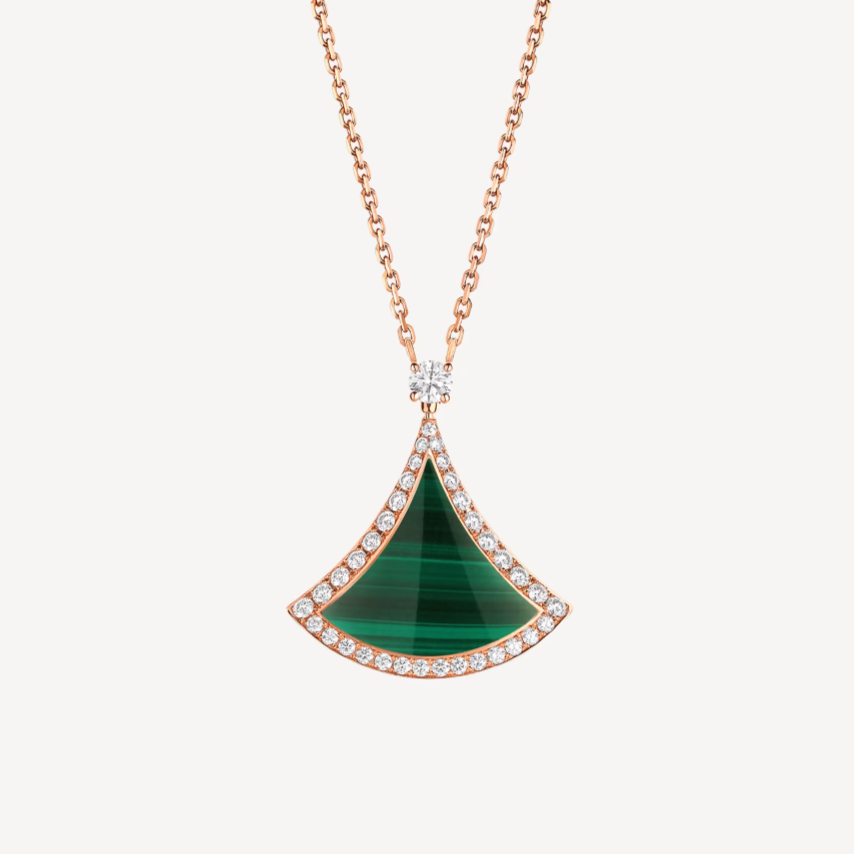 [Royal Jewelry]DREAM MALACHITE DIAMOND PAVED PINK GOLD NECKLACE