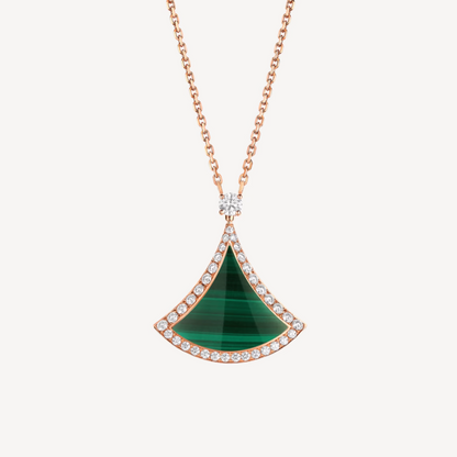 [Royal Jewelry]DREAM MALACHITE DIAMOND PAVED PINK GOLD NECKLACE