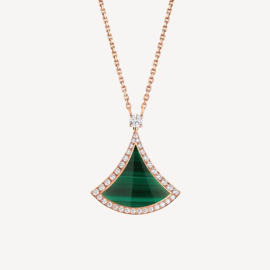 [Royal Jewelry]DREAM MALACHITE DIAMOND PAVED PINK GOLD NECKLACE