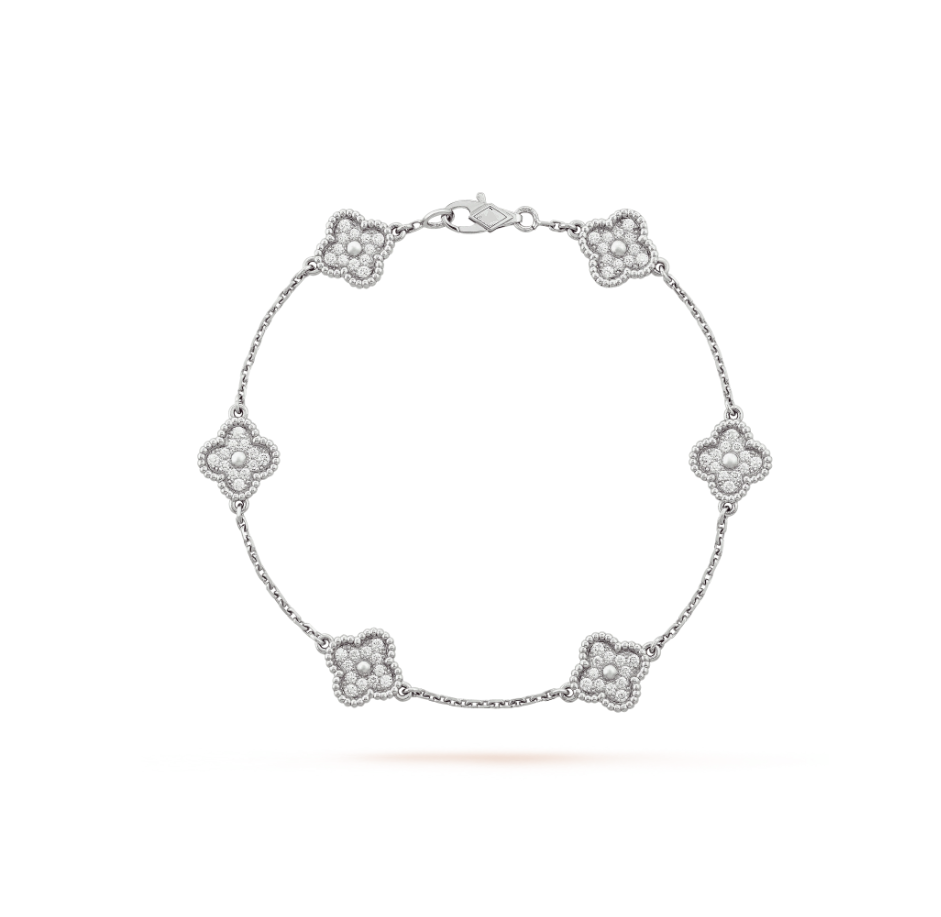[Royal Jewelry]CLOVER 6 MOTIF SILVER DIAMOND BRACELET