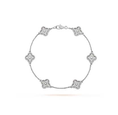 [Royal Jewelry]CLOVER 6 MOTIF SILVER DIAMOND BRACELET