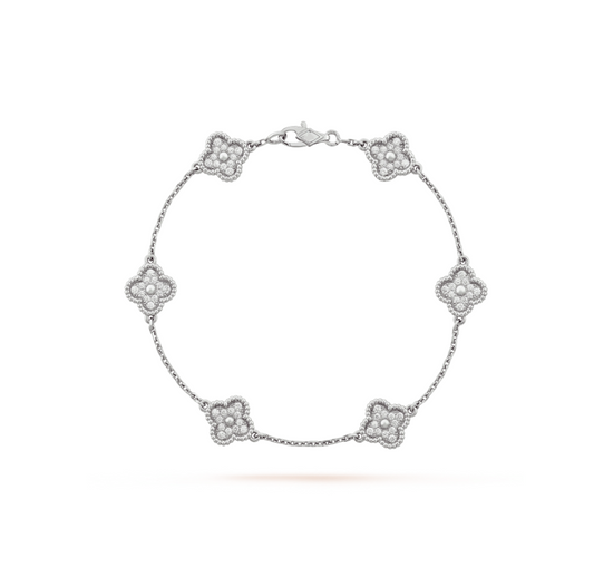 [Royal Jewelry]CLOVER 6 MOTIF SILVER DIAMOND BRACELET