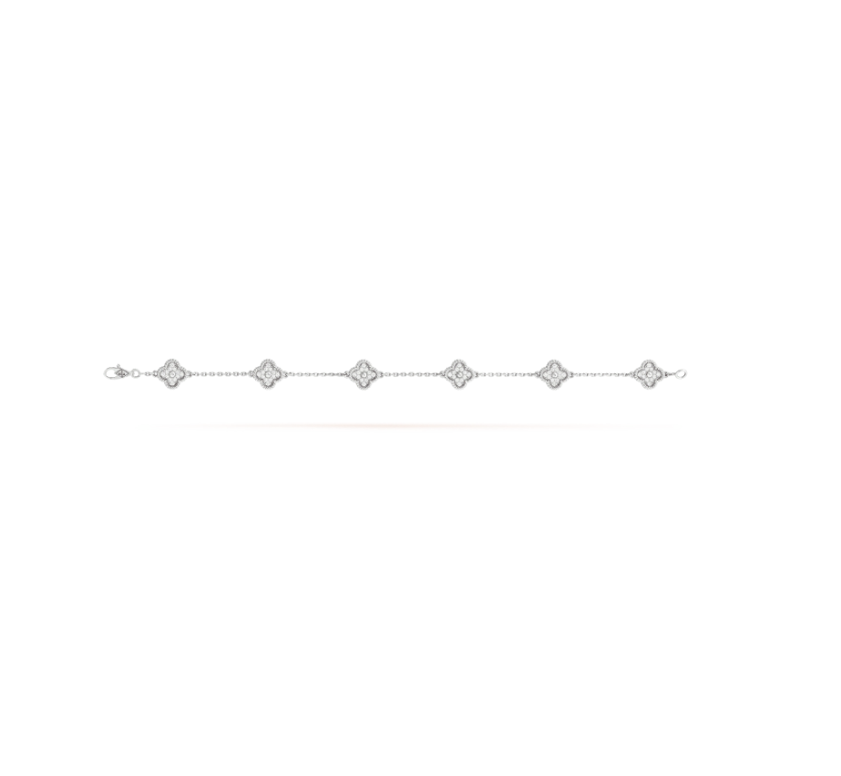 [Royal Jewelry]CLOVER 6 MOTIF SILVER DIAMOND BRACELET