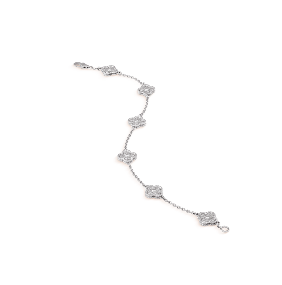 [Royal Jewelry]CLOVER 6 MOTIF SILVER DIAMOND BRACELET