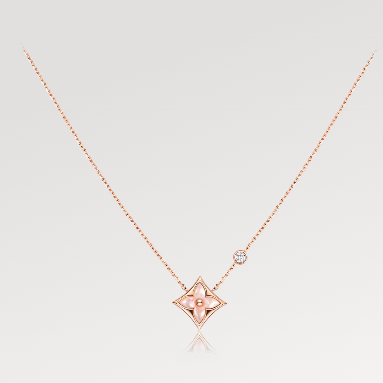 [Royal Jewelry]STAR PINK MOP 1 DIAMOND PINK GOLD NECKLACE