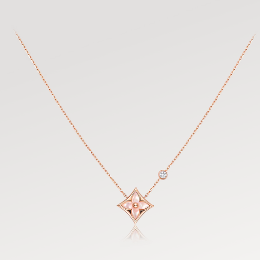 [Royal Jewelry]STAR PINK MOP 1 DIAMOND PINK GOLD NECKLACE